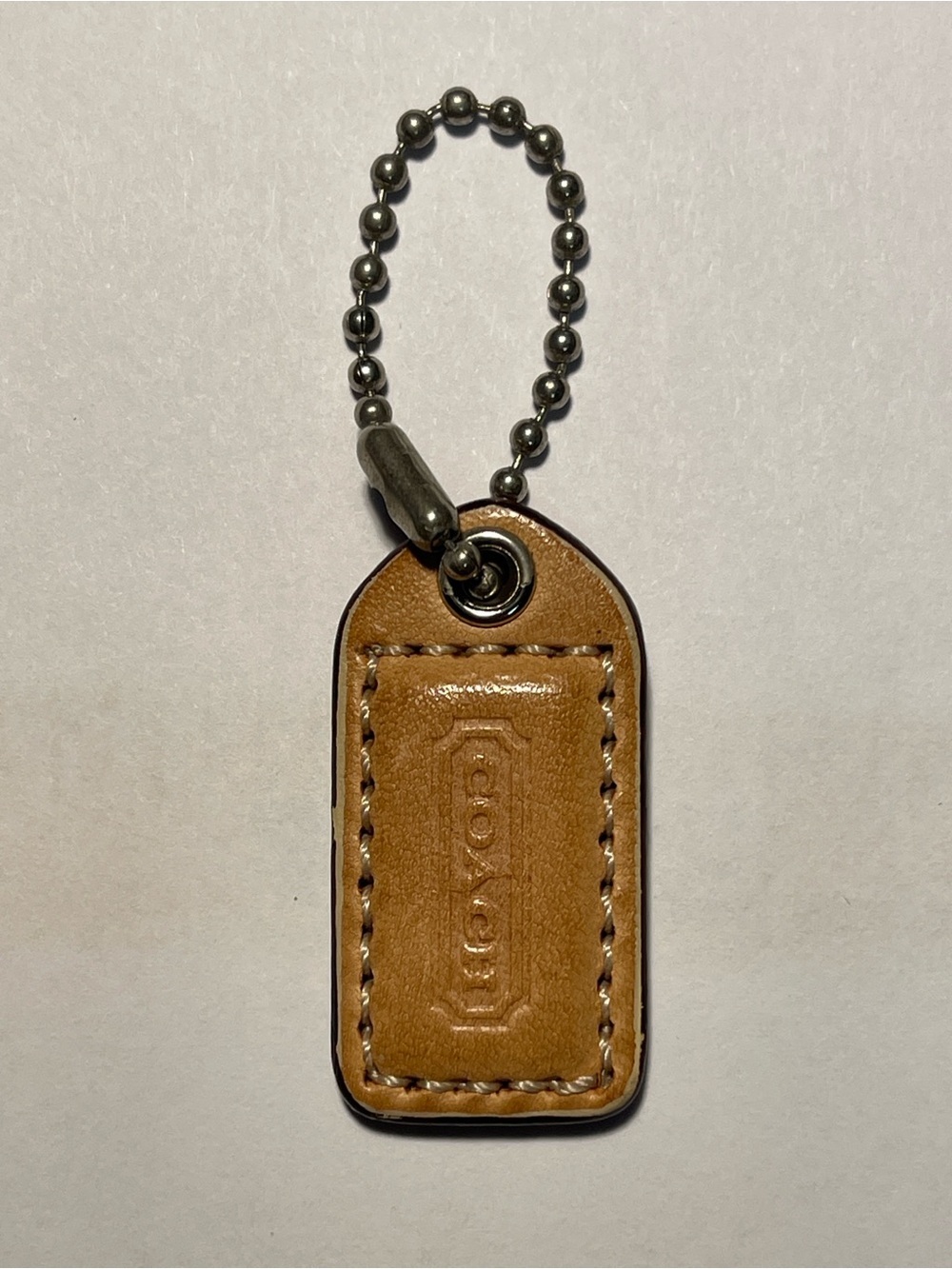 Coach MINI Tan Leather Hang Tag with Silver Ball Chain
